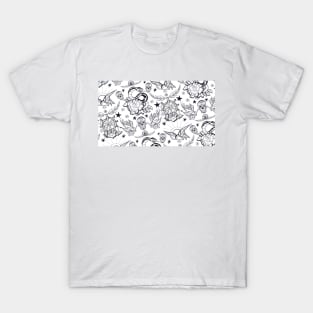 Black and White Punk Tattoo Pattern Design Illustration T-Shirt